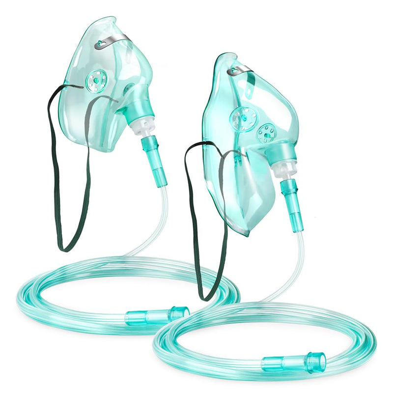 2 Pack Oxygen Mask for Face Adult with 6.6' Tube & Adjustable Elastic Strap (Size M+L-Green-2pcs) - NO Cup Size M+L-Green-2pcs - BeesActive Australia
