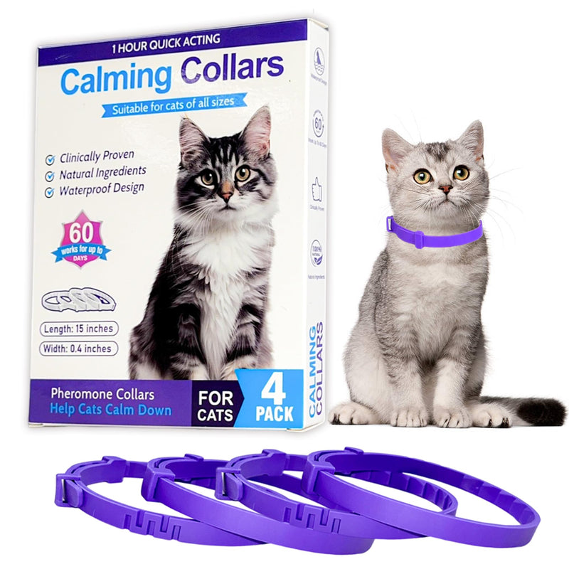 4 Pack Calming Collar for Cats - Long-Lasting Anxiety and Stress Relief, Relaxing Cat Collar,Adjustable Pheromones Collar for Cats，Natural Soothing 60 Days of Continuous Calming Move Purple - PawsPlanet Australia