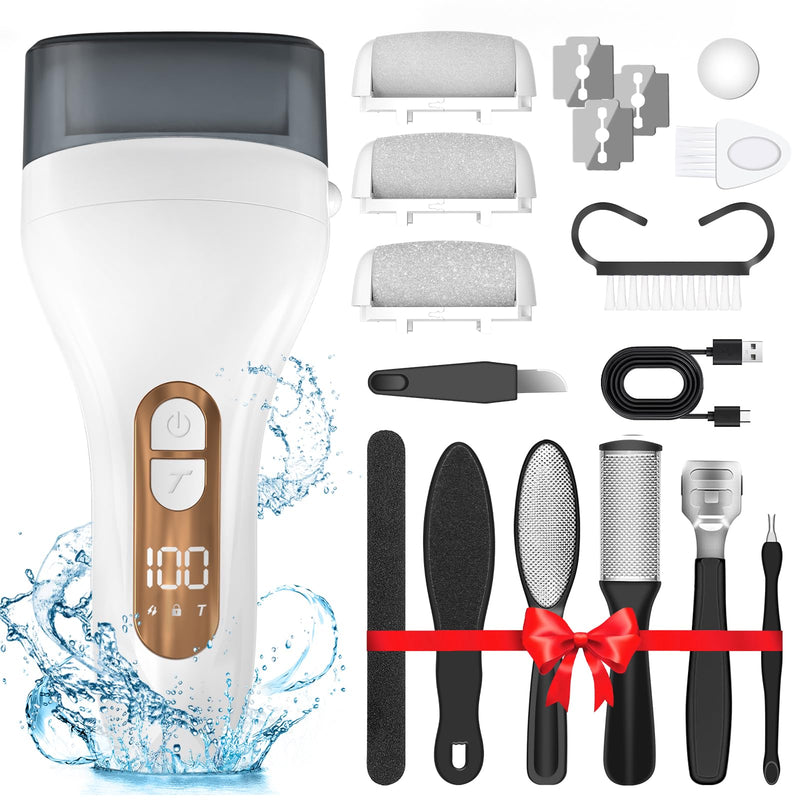 Electric Callus Remover for Feet,Professional Pedicure Kit Rechargeable Foot File Hard Skin Remover for Cracked Heels &Dead Skin,with 3 Roller Heads 2 Speed(White N9) White N9 - BeesActive Australia