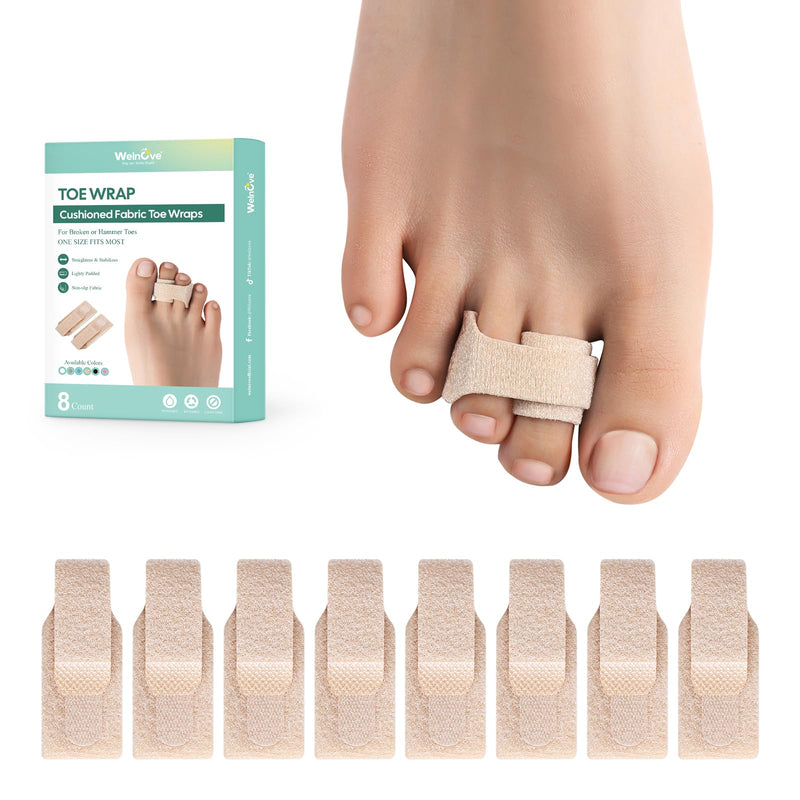 Welnove Hammer Toe Straightener - 8 Pack Broken Toe Wraps - Hammer Toe Corrector for Women - Toe Splints for Crooked Toes, Curled Toes, Bent Toes - (Large, Beige) Large - BeesActive Australia