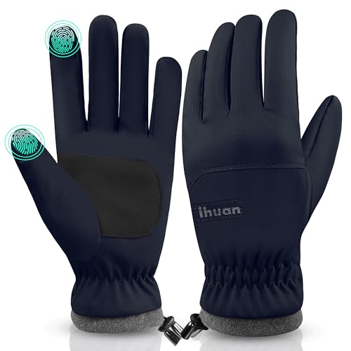 ihuan Winter Waterproof Ski Gloves Men Women, Snow Warm Cycling Cold Weather, Driving Biking Running Blue Small