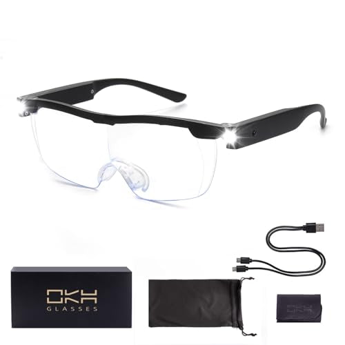 OKH 200% Bright LED Readers glasses lighted led magnifying eyewear strong magnifying glasses with light for close work reading