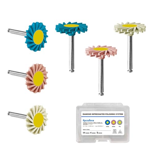 6Pcs Dental Diamond Impregnated Polishing System Ceramic Polishing Disc Composite Ceramic Polishing Disc, 3-Step Polishing Diamond System RA 14mm Spiral Flex Brush.