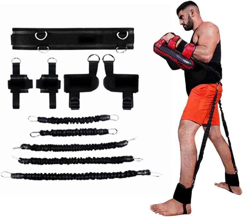 Boxing Resistance Bands, Leg Strength and Agility Speed Trainer for Men and Women Exercise Power Punch Pro with Belt, Ankle, Kicking Set for MMA Black - BeesActive Australia