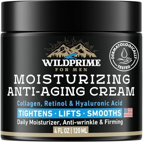Men's Face Moisturizer Cream - Anti Aging & Wrinkle - Men's Shave Lotion - Made in USA - Collagen, Hyaluronic Acid, Vitamins E & A, Avocado Oil - Age Facial Skin Care, Day & Night Moisturizing, 4 oz 4 Ounce (Pack of 1)