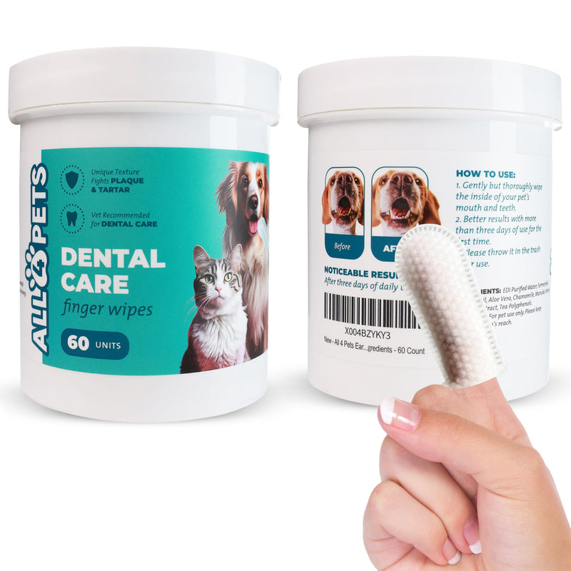 Dog Dental Wipes – 60 Count Natural Pet Dental Finger Wipes for Dogs, Cats – Odorless and Safe Dog and Cat Teeth Cleaning Wipes – Dental Wipes for Dogs Teeth Supports Dental Care, Gum Care - BeesActive Australia