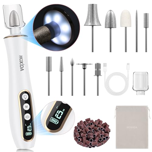 Hoxida Cordless Nail Drill 2000RPM,Electric Nail File with 360° LED Light White