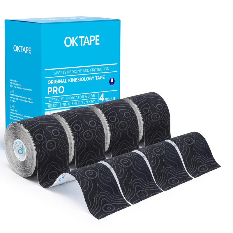 OK TAPE PRO Kinesiology Tape Uncut Roll, Elastic Physical Therapy Athletic Tape for Pain Relief, Muscle Support, Kinetic Tape, Water Resistant, 2in X 16.4ft -Black 4 Pack Black a - BeesActive Australia