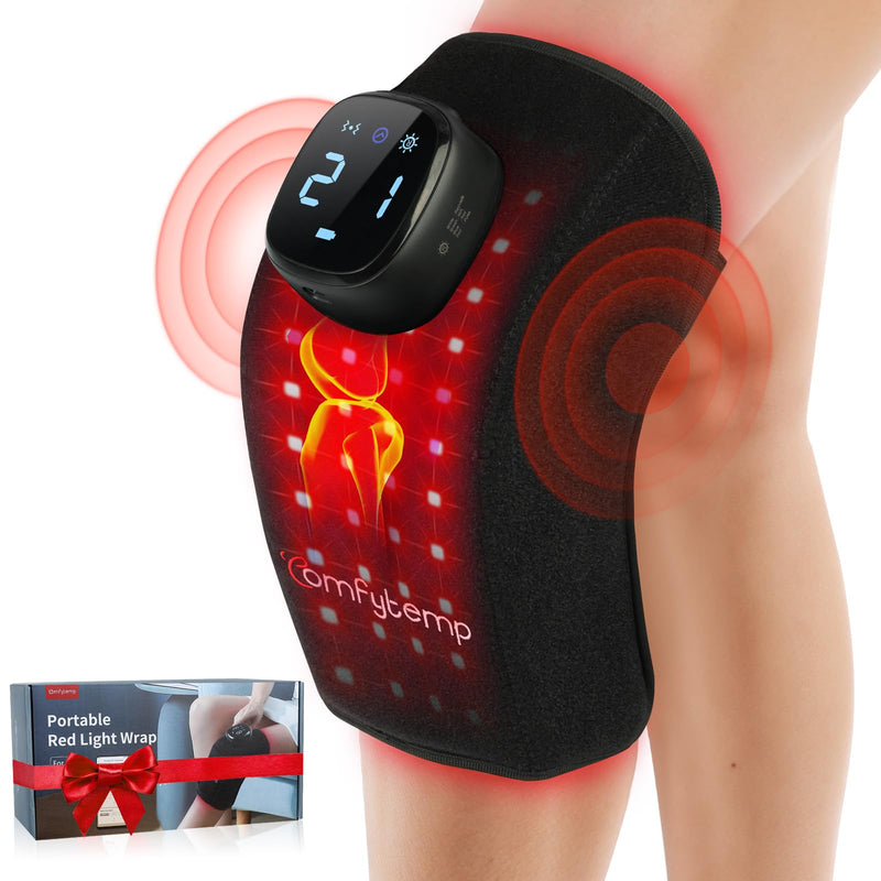 Comfytemp 3D Red Light Therapy Knee Wrap with Vibration Massage, FSA Eligible HSA Cordless 5000mAh Knee Massager, Near Infrared Light Brace for Knee, 660nm & 850nm - BeesActive Australia