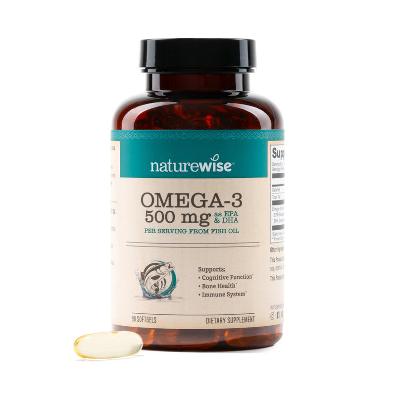 NatureWise Omega 3 Fish Oil - 500 mg per Pill - EPA & DHA - Immune Support, Brain Health & Optimal Wellness - Gluten and Soy Free, Non-GMO - 90 Softgels[3-Month Supply] 90 Count (Pack of 1)