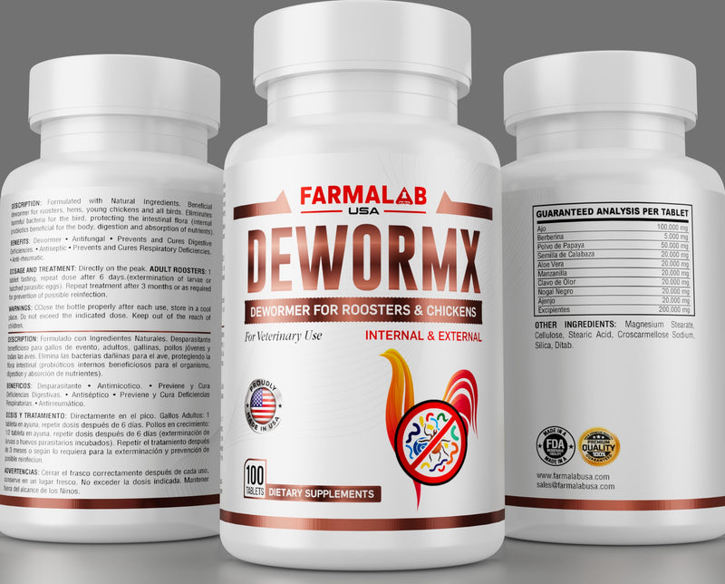 Farmalab Natural Dewormer Internal & External 100 Tabs Poultry - Vitamin for Poultry Rooster Hen Chicken Baby Chick, hens - BeesActive Australia