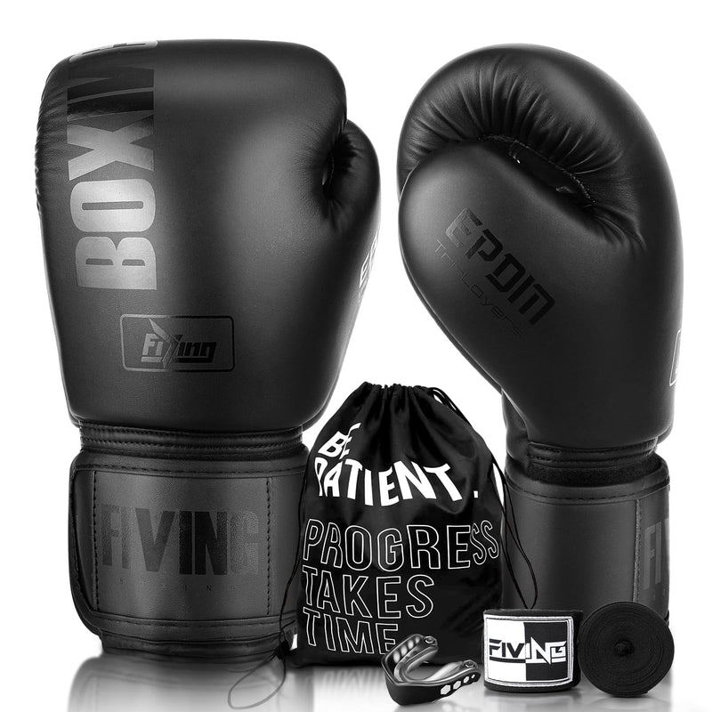 FIVING Boxing Gloves with Hand Wraps for Men and Women Suitable for Boxing Kickboxing Mixed Martial Arts Muay Thai MMA Heavy Bag Training 10oz Black