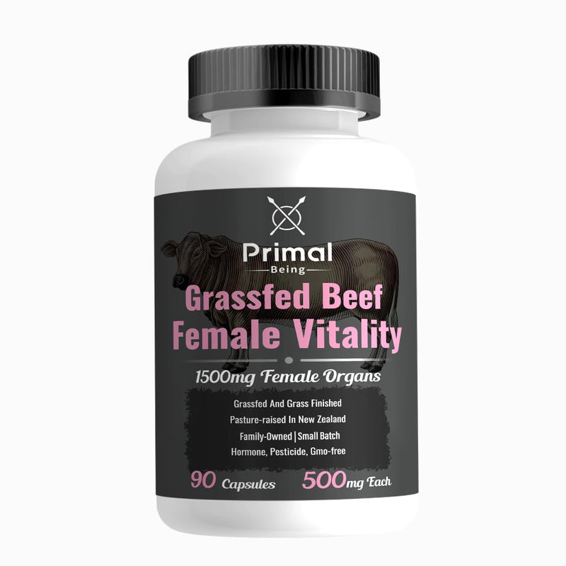 Primal Being Grassfed Beef Female Vitality Supplement- Supports Hormonal Health, Fertility, Inflammation, Energy - 90 Capsules, 1500mg per Serving - BeesActive Australia