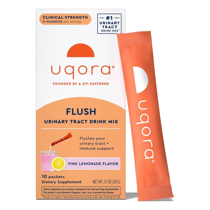 Uqora Flush, Urinary Tract Support, Pink Lemonade, 10 Packets | Urinary Tract Support* with D-Mannose, Vitamin C, B6, Potassium, Magnesium, and Calcium, Gluten-Free and Vegan 0.17 Ounce (Pack of 10)