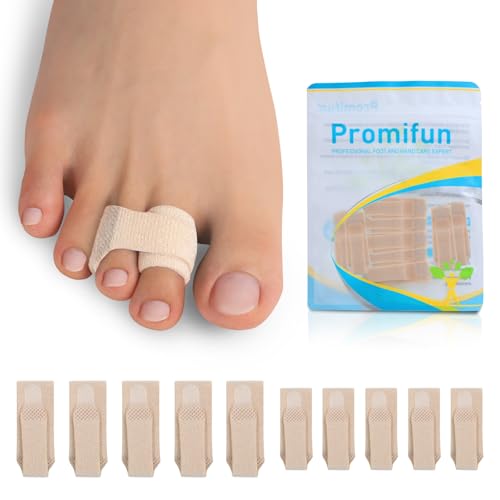 Promifun 10 Pack Fabric Hammer Toe Corrector, Reusable Broken Toe Protectors Taped Wraps, Hammertoe Straightener, Toe Splint for Broken Toe, Crooked Toes, Bent Toes （Brown 5L+5S） Brown Multi-Size(10 Pack)
