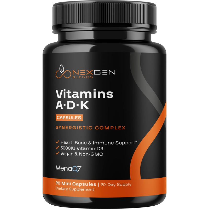 High Absorption ADK Vitamin Supplement - Vegan Vitamin D3 K2 MK7 & A for Calcium Regulation plus Bone Heart Thyroid & Immune Support - Vitamin ADK with 5000IU D3 Non GMO & Gluten Free (3 Months) 90 Count (Pack of 1)