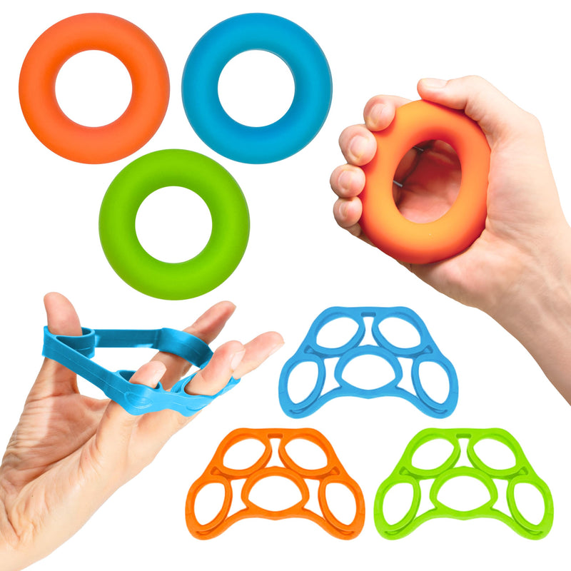 RMS Hand Grip Strengthener, Finger Exerciser, Grip Strength Trainer 6 Pieces Kit for Finger, Wrist, Carpal Tunnel, Arthritis Pain Relief. Stress Relief - Occupational Equipment for Disabled - BeesActive Australia