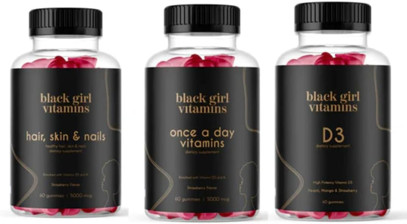 Black Girl Vitamins Look Good Feel Good Bundle – Hair Skin & Nails, Vitamin D3 2000IU & Once a Day Multivitamin - Women's Supplement Bundle – Energy, Immunity & Beauty Support 3 Count (Pack of 1)