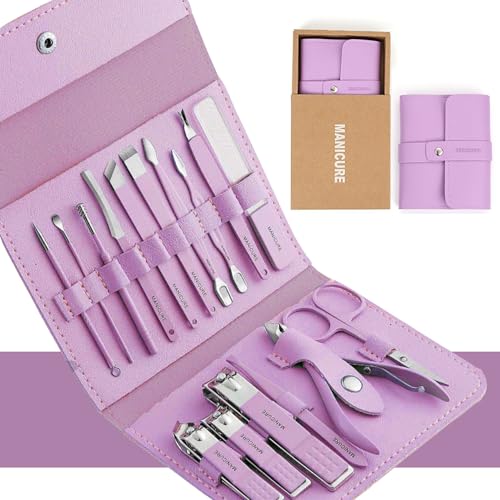 Generic 16 in 1 Manicure Kit Stainless Steel Manicure Pedicure Set Professional Travel Manicure Set Nail Clipper Set (Purple) Purple