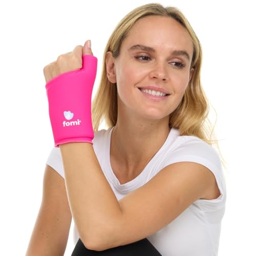 FOMI Wrist Solid Gel Ice Pack | Hot Cold Hand and Thumb Compression Sleeve Wrap for Carpel Tunnel, Arthritis, Tendonitis, Bruises, Swelling, Sports Injuries Pain Relief (Pink - Small/Medium) Pink - Small/Medium
