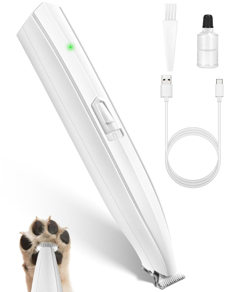Dog Paw Trimmer for Grooming, Cordless Rechargeable Dog Clippers with Widened Blade, Low Noise Electric Cat Precision Shaver for Small Pet's Hair Around Eyes, Faces, Ears, Paws, Rump(White) White - BeesActive Australia