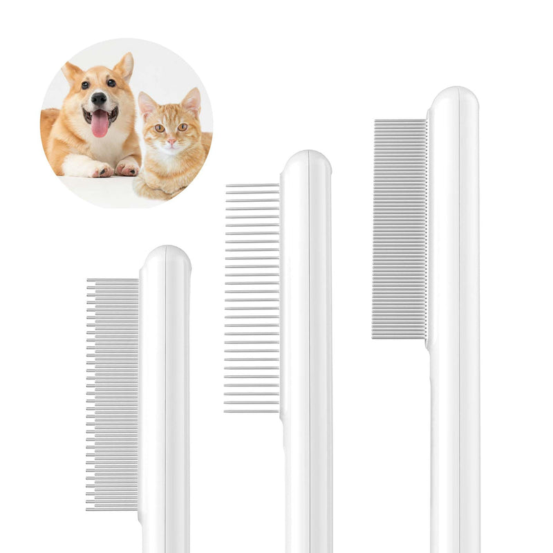 3 Packs Cat Combs,WUSOLIBON Rounded Stainless Steel Teeth, Smooth Tips for Removing Loose Hair, Pet Massage Tool for Long&Short-Haired Pets,Removing Flea and Lice,Suitable for Cats/Dogs(White) - BeesActive Australia
