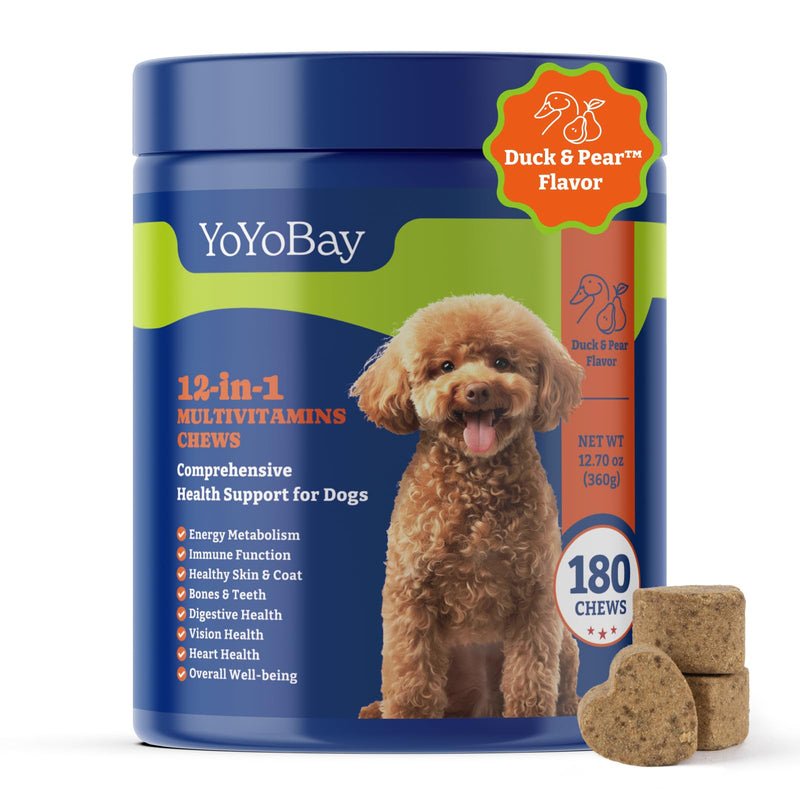 Dog Multivitamin Chewable Supplement - Dog Vitamins and Supplements - 180 Soft Chews, Duck & Pear Flavor - Joint, Skin & Coat Care - Vitamins A, B, C, D, E Dog Multivitamin Chews