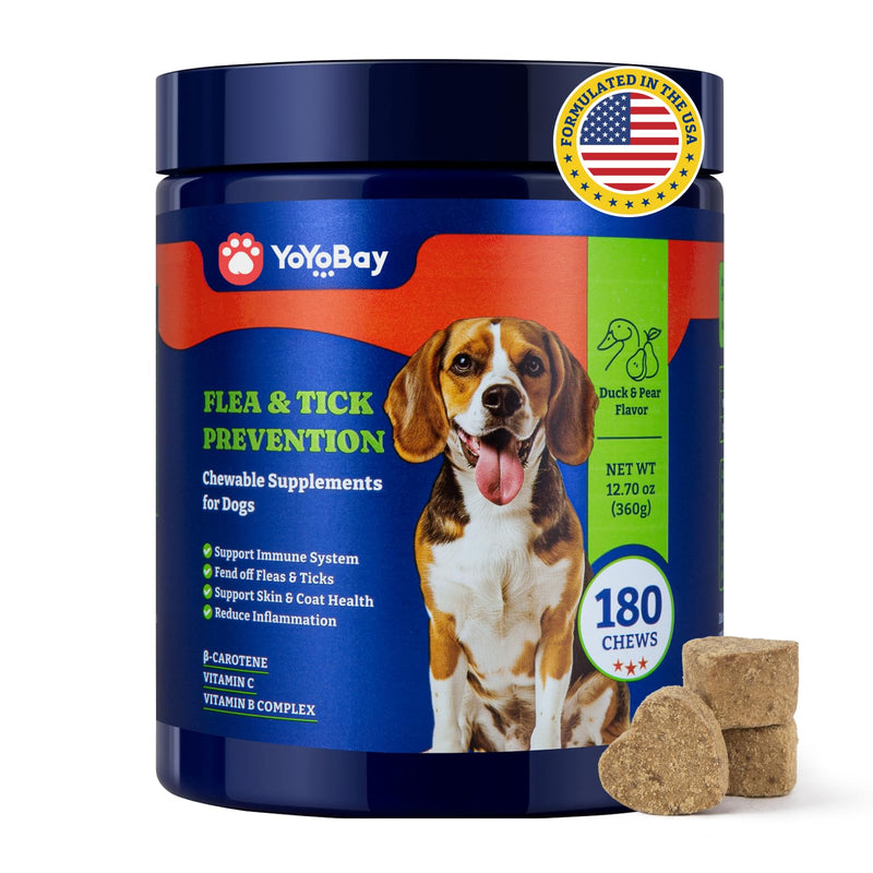 Flea and Tick Prevention for Dogs Chewable - 180 Soft Chews, Duck & Pear Flavor - Dog Flea and Tick Treatment Chewable, Natural Defense- Dog Immune Support Supplement 180 Count (Pack of 1)