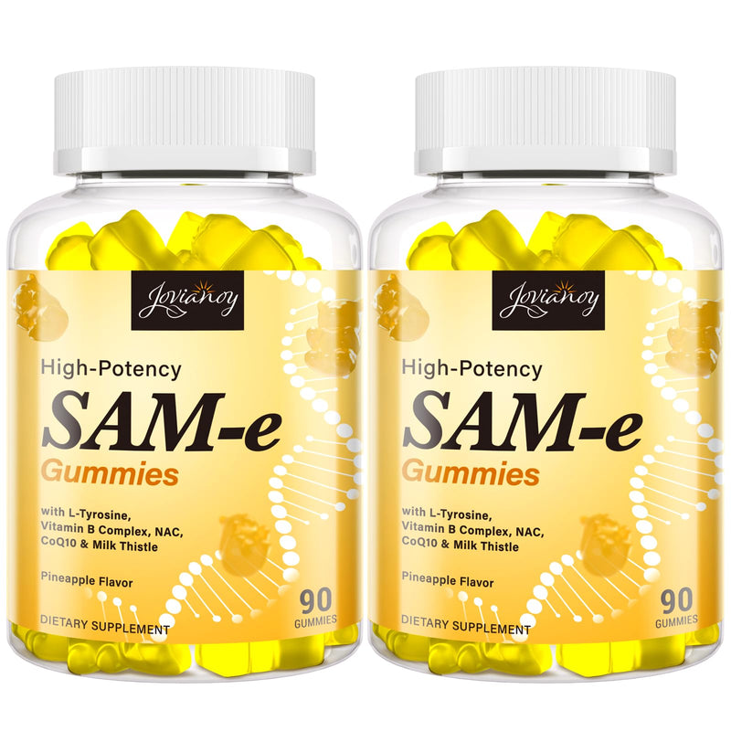 Jovianoy SAM-e Gummies with L-Tyrosine, Vitamin B Complex & NAC, CoQ10, High-Potency SAM-e Supplement - Pineapple Flavor, for Mood, Joint, Cognitive & Liver Detox, Vegan Friendly, 180 Gummies 90 Count (Pack of 2)