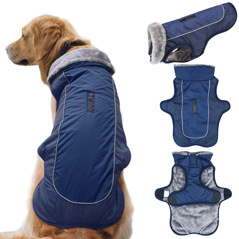 Warm Dog Coat Waterproof Dog Jacket Reflective Dog Winter Coat with Leash Hole, Adjustable Cold Weather Dog Clothes Dog Snowsuit Dog Coats for Small Medium Large Dogs XL(Neck:18.9", Chest:26.8"-29.5", Back:21.2") Navy - BeesActive Australia