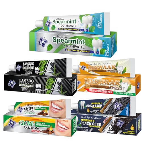 SAC Organic Natural Toothpaste | 100% Natural Teeth Whitening | Fluoride-Free Formula | Organic and Ayurvedic | 125gm | Pack of 5