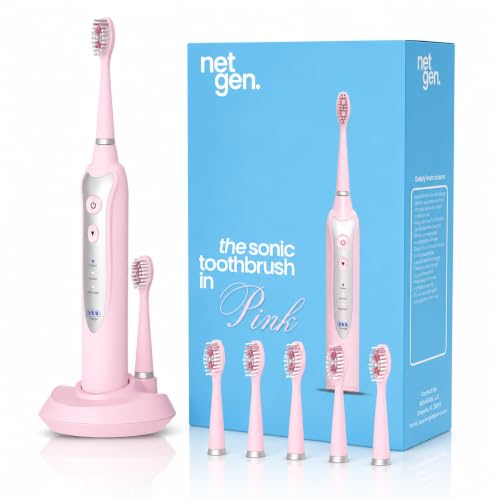 Sonic Electric Toothbrush for Adults - Rechargeable Power Toothbrush with 5 Soft Bristle Heads, Travel Case, 3 Cleaning Modes & Smart Timer, IPX7 Waterproof Pink