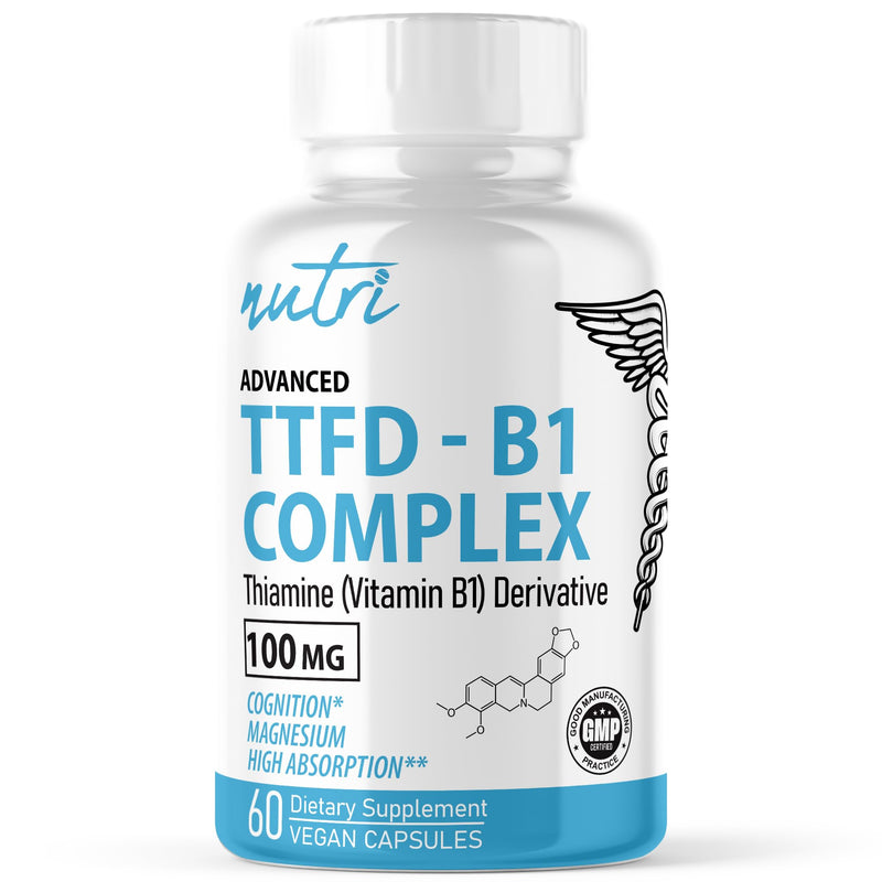 Nature's Fusions TTFD Thiamine B1 Supplement - 100mg 60 Servings - with 8mg Magnesium - No Toxic Fillers - TTFD Thiamine Tetrahydrofurfuryl Disulfide - Third Party Lab Tested - Nutri Supplements 60 Count (Pack of 1)
