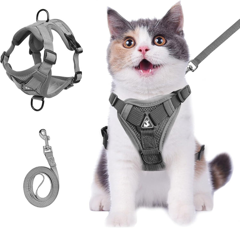 cat Chest Harness and Leash, Anti-Escape Adjustable Soft mesh cat Leash and Chest Harness Set for All Types of Cats cat Vests (Grey, 6.6-9.9lb) M:6.6-9.9lb grey - BeesActive Australia