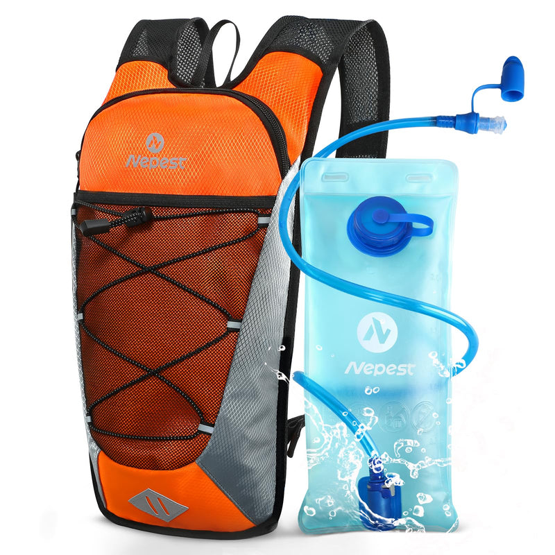 Nepest Hydration Backpack with 2L Water Bladder for Cycling, Water Backpack for Hiking Running, Lightweight Hydration Pack, Grey Orange