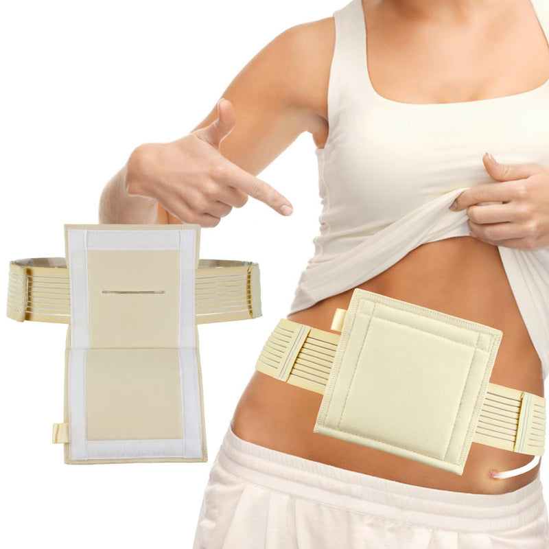 [2 Pack] Feeding Tube Belt, PEG Tube Holder G-Tube Protective Belt Breathable Beige with Slit for G Tube J Tube PEG Tube Supplies, No More Taping The Tube Medium (Pack of 2)