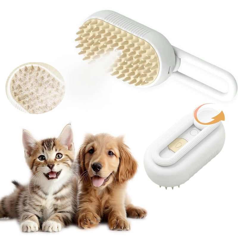 Cat Steam Brush, 3 in 1 Steam Brush for Cats, Cat Steam Brush for Shedding, Long Handle Spritz Defur Comb for Cats Dogs, Cat Brush with Steam, Silicone Cloud Care Cat Brush Cleanser White - BeesActive Australia