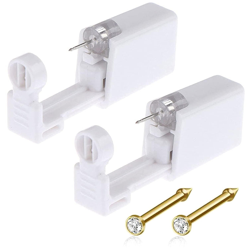 Nose Piercing Gun Kit - 6Pcs Self Nose Piercing Kit Unit Disposable Nose Piercing Gun Including 2Pcs Nose Piercing Gun with 2Pcs Built-in Nose Studs and 2Pcs Clean Tools for Nose Cartilage Tragus Helix Piercing Kit(Gold) Silver - BeesActive Australia