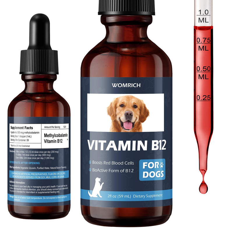 Appetite Stimulant Vitamin B12 for Dogs | Methylcobalamin (Methyl B12) | Treatment of EPI in Dogs Boosts Red Blood Cell Formation, Energy, Nervous System, Treats Pancreatitis | 2 fl oz
