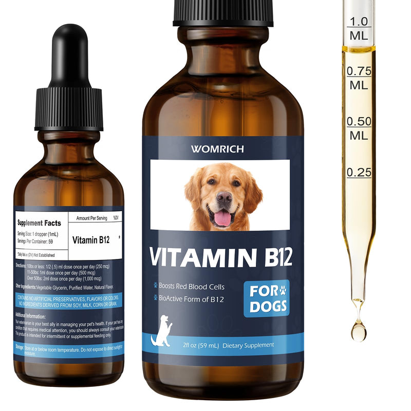 Vitamin B12 for Dogs | Methylcobalamin Supplement | Boosts Red Blood Cell Formation, Energy, Nervous System & Appetite | 2 fl oz Dropper | Vitamin Supplement for Dogs - PawsPlanet Australia