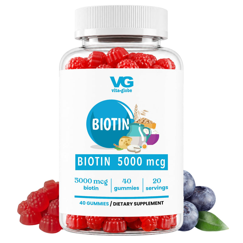 VITA GLOBE Hair Skin & Nails Gummies with Collagen 20mg + Biotin, Vegan | Hair Growth Support, Vitamins A C D E B6, Non-GMO, Chewable Daily Vitamins, 60 Gummies 40 Count (Pack of 1)