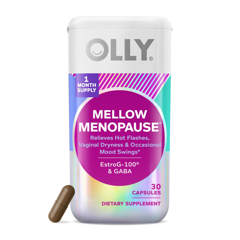 OLLY Mellow Menopause Supplements for Women, Supports Hot Flashes, Vaginal Dryness & Occasional Mood Swings,* Estro-G100¬Æ, GABA, Vegan Capsules, 1 Month Supply - 30 Count 30 Count (Pack of 1) - BeesActive Australia
