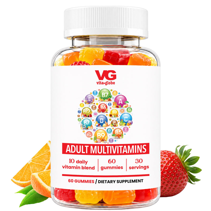 VITA GLOBE Adult Multivitamin Gummies with 9 Vitamins A C D E B6 B12 | Non-GMO, Vegan, Chewable Daily Vitamins with Folic Acid, Biotin & Zinc, Immune Support, 120 Count 60 Count (Pack of 1)