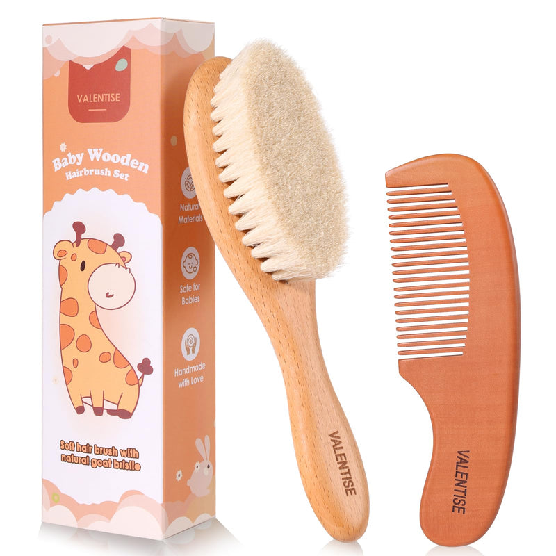 Baby Hair Bush and Comb Set,Baby Hair Brush with Soft Goat Bristle and Wood Comb Set,Wooden Baby Brush Set for Newborns & Toddlers,Good for Cradle Cap Brush - BeesActive Australia