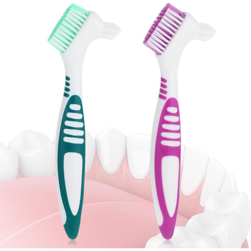 Denture Cleaning Brush Set, 2Pcs Premium Hygiene Denture Toothbrushes for Denture Care Multi-Layered Soft Bristles Ergonomic Rubber Handle Top Denture Cleanser Tool