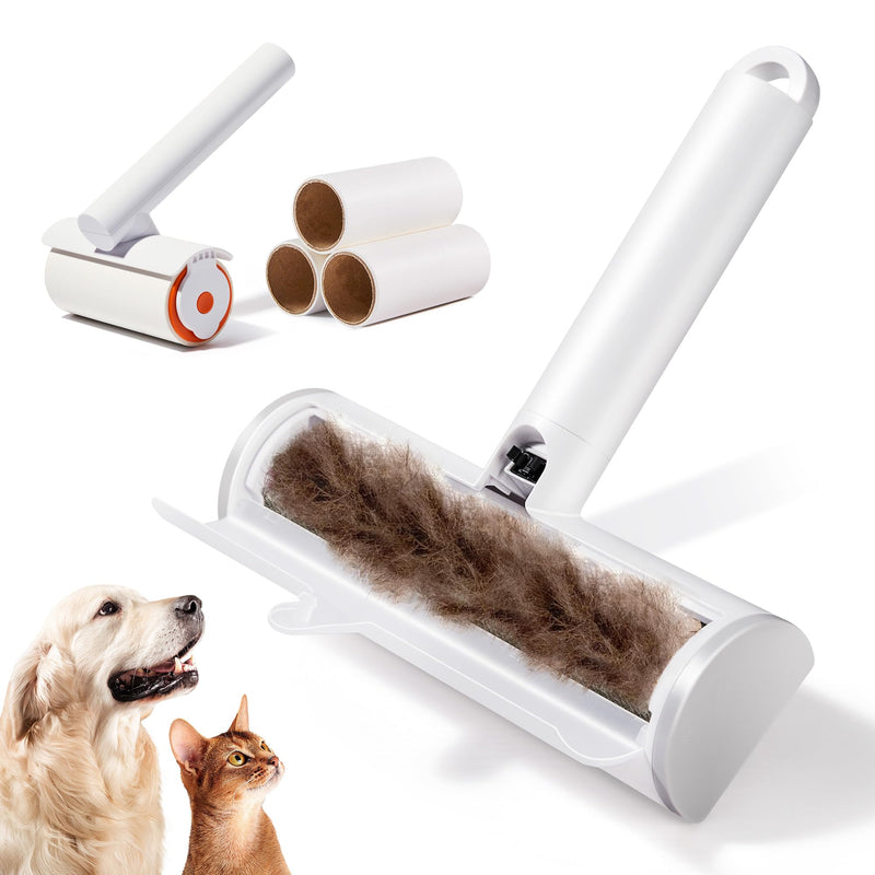 TripleWood Pet Hair Removal Tool and Lint Roller Value Set, Extra Sticky Lint Remover and Reusable Dog Cat Hair Remover for Pet Hair Removal on Furniture, Couch, Carpet, Clothing, Bright White - BeesActive Australia