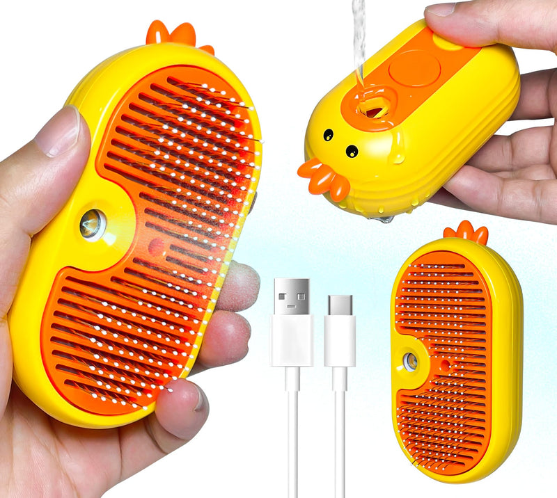 Cat Steam Brush, 3 in 1 Cat Steamy Brush Cleanser, Pet Massage Grooming Brush, Pet Hair Cleaning Brush Comb for Cats Dogs (Yellow) Yellow - BeesActive Australia