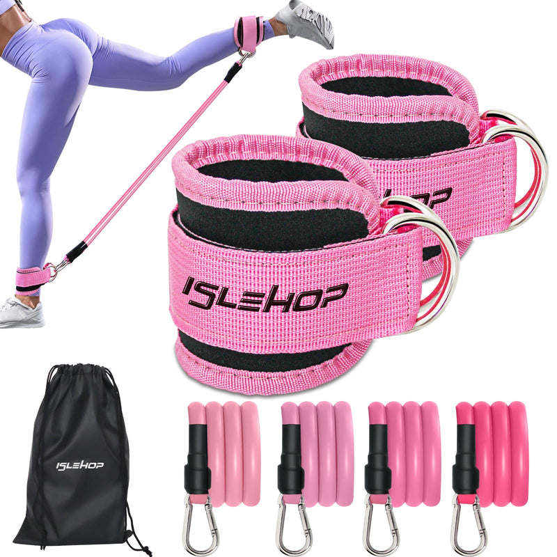 Ankle Resistance Bands with Cuffs, Ankle Bands for Working Out,Ankle Strap with 4PCS Exercise Band,Booty Workout Equipment for Kickbacks Hip,Butt Training Equipment for Women Legs PINK - BeesActive Australia