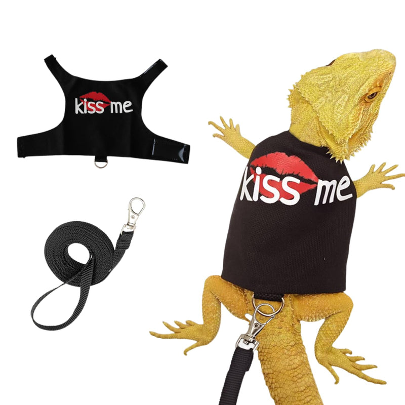 Bearded Dragon Leash and Harness Adjustable - Unique Pattern Lizard Cloth Escape Proof Harness with Leash for Walking Outdoor (Black) black - BeesActive Australia