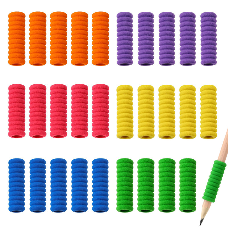 30 PCS Foam Pencil Grippers, 6 Colors Pencil Gripper for Handwriting Relieving Fingers Fatigue Writing Aid Pencil Holder Comfort Cushion Grip Pencil Grippers for Most People